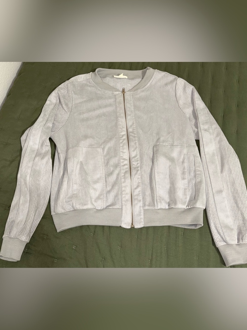 Alythea Women's Light Gray Bomber Jacket with Zip Front size Large